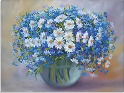 Produktbild von ARTland Glasbild Blaue Blumen Größe: 60x45 cm