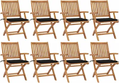 Produktbild von Klappbare Gartenstühle mit Kissen 8 Stk. Massivholz Teak