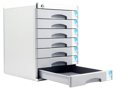 Produktbild von A4 Schubladenbox mit Schloss und 7 Fächern aus Aluminium für Dokumente