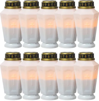 LED Grablicht - Grabkerze - orange flackernd - Timer- H: 15,5cm - für Außen - weiß - 10er Set