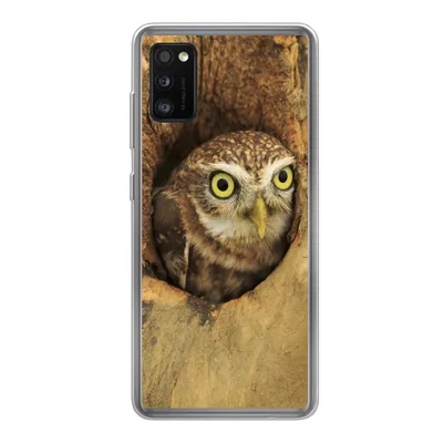 Produktbild von MuchoWow® Handyhülle Schutzhülle Hülle für Samsung Galaxy A41 Braune Eule, die aus einem Loch in einem Baum schaut Silikon Softcase Handy Hülle - Mobiltelefon