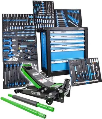 Produktbild von DeTec. 3066 Werkstattwagen Werkzeugwagen inklusive Werkzeug + 3t Wagenheber extra flach