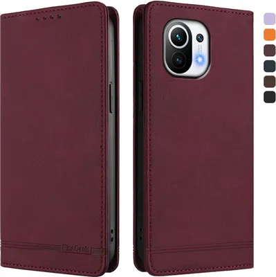 Image de Etui pour Xiaomi Mi 11, étui rétro en cuirPolyuréthaneavec support et fentes pour cartes de crédit Rouge