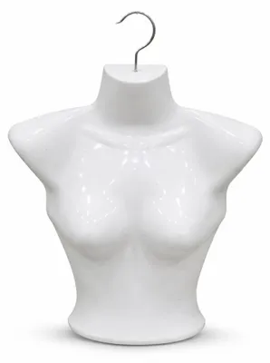 Produktbild von 1 x Torso Weiblich - 46,5 cm Damentorso aus Kunststoff - Oberkörper Halbplastik in Farbe weiß - Mädchentorso - Halbschale Damenbody - Schaufensterpuppe mit Haken - 1 Stück Dekotorso