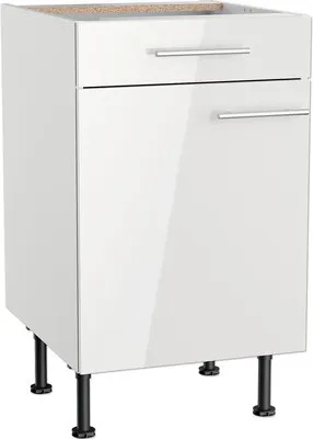 Produktbild von Optifit Unterschrank mit Schublade und Drehtür Rurik986 BxTxH 50 x 58,4 x 87 cm weiß glänzend zerlegt Anschlag reversibe