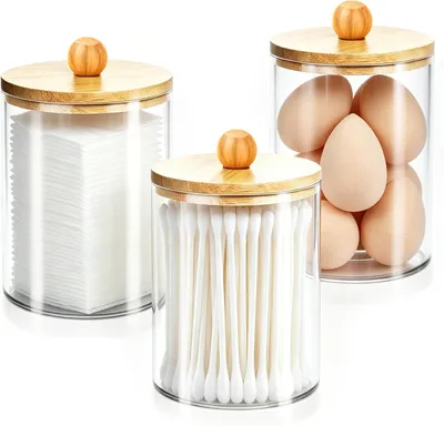 Imagen del producto de Cajas de almacenamiento de acrílico, juego de 3 unidades, transparentes, con tapa, para baño