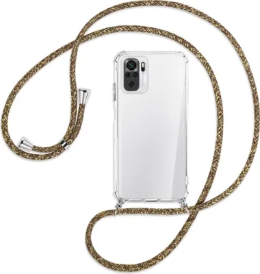 Produktbild von Handykette Backcover-Schutzhülle mit Band (Metall silberfarben) für Xiaomi Redmi Note 10 4G - braun+beige