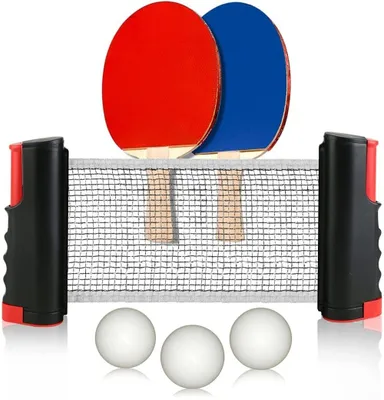 Obrázok produktu pre PRO Sport sada na stolný tenis profesionálna, 2 pálky na stolný tenis + výsuvná sieťka + 3 loptičky na stolný tenis + 1 taška na prenášanie, sada na stolný tenis pre deti dospelých rodiny dospelých