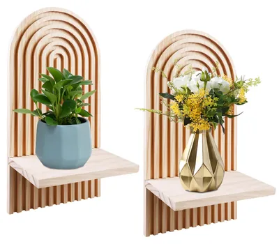 Boho Wandregal-Set, 2er-Pack, Massivholz, 35x17,8 cm, Holzfarbe