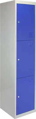 Produktbild von MonsterShop - 3-türiger Fächerschrank Umkleideschrank Schließfachschrank Spind Garderobenschrank Stahlspind Stahlschrank Aufbewahrungsschrank Schrank Locker 45cm x 38cm x 180cm  Blau