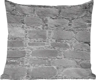 Produktbild von MuchoWow® Zierkissen Sofakissen Wohnzimmer Dekokissen 45x45 cm Wand - Stein - Antik - Schwarz - Weiß - Schlafpolster - Polster für das Sofa