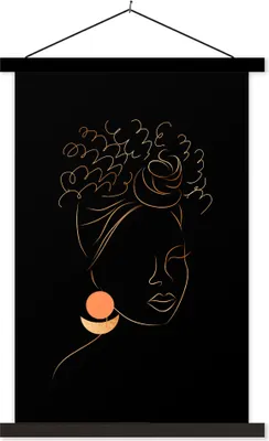 Produktbild von MuchoWow® Textilposter Frau - Schwarz und Gold - Strichzeichnung 120x180 cm mit schwarzem Rahmen - Fotos