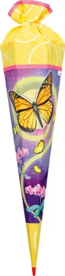 Produktbild von ROTH Stoffschultüte Stoffwunder Schmetterling 85 cm groß eckig Rot(h)-Spitze Zuckertüte Schulanfang