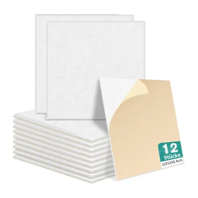 Obrázok produktu pre 12 kusov Akustický panel polyesterový plstený zvukovoizolačný panel Akustický absorpčný panel pre zvukovú izoláciu steny Podcasts Studio 30 x 30 cm biely