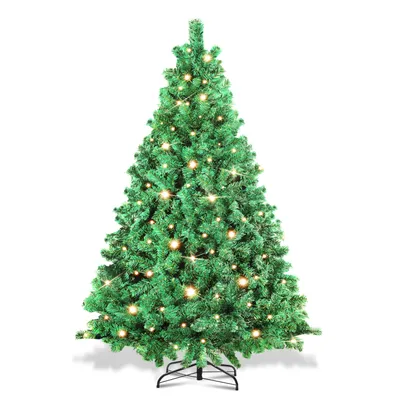 Produktbild von Peviasot 150cm Künstlicher Weihnachtsbaum mit LED-Beleuchtung 200 LEDs Warmweiß inkl. Metallfuß mit 550 Spitzen Christbaum Tannenbaum PVC Grün