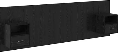 Image de vidaXL Tête de lit avec étagère, 3 pièces, noir, imitation chêne, matériau composite en bois