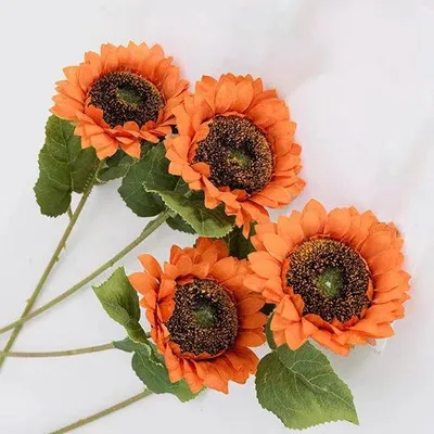 Productafbeelding van Ibenzoa® set van 4 kunstzonnemelkbloemen, realistische kunstbloemen voor vaas en decoratie, 45 cm, bloemdiameter 10 cm, flexibele stelen, oranje