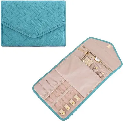 Produktbild von Reise-Schmuck-Organizer, Reise-Tasche für Schmuck wie Ringe, Ohrringe, Ketten und Uhren, L, Blau