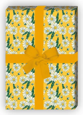 Produktbild von Vintage Blumen Geschenkpapier mit Margeriten Gänseblümchen, gelb - G11578, 32 x 48cm