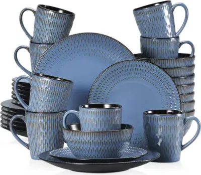 Produktbild von Lorentino Serviesset – 32-teilig – 4 Personen – Sky Blau – Tafelservice – Essteller, Tiefe Teller und Frühstücksteller – Keramik-Set