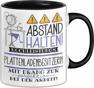 Produktbild von Plattenladenbesitzerin Tasse Geschenk Lustig Abstand Halten Hochleistungs-Plattenladenbesitzerin Mit Drang Zur Perfektion Bei Der Arbeit (Schwarz)