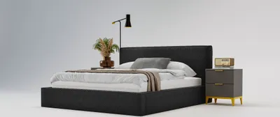 Obrázek produktu pro Čalouněná postel s úložným prostorem 160x200 Sofia – manželská postel, ložnice, rošt – bouclé látka, černá