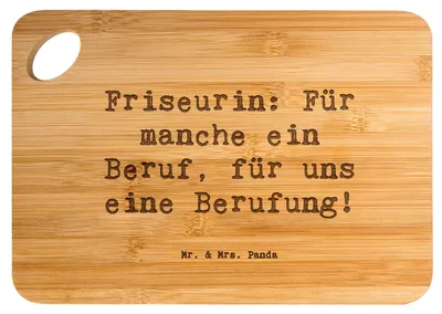 Produktbild von Mr. & Mrs. Panda Schneidebrett Spruch Friseurin Berufung - Transparent - Geschenk, Frühstücksbrettchen, Schönheit, Kreativität, Berufsliebe, Berufsalltag, Holzbrett