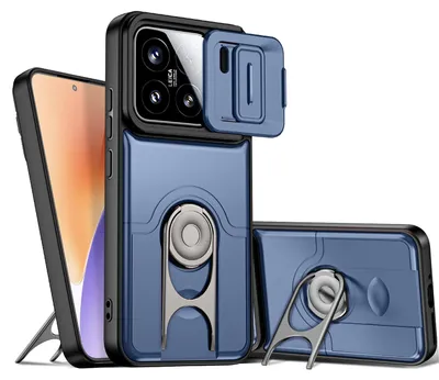 Obrázek produktu pro Pouzdro pro Xiaomi 15, Posuvným krytem fotoaparátu a kroužkovým stojánkem, nárazuvzdorné ochranné pouzdro Modrá