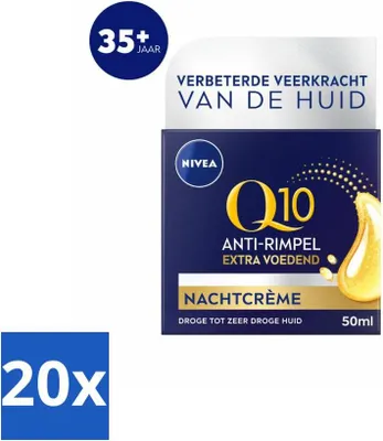Obrázok produktu pre NIVEA - Nočný krém - Q10 Extra výživný - Na suchú pleť - Proti vráskam - S kreatínom - 50 ml - Hodnotné balenie - 20 kusov