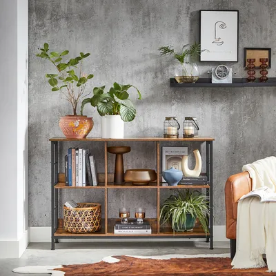 Produktbild von VASAGLE Bücherregal mit 6 Fächern, Standregal, offen, Aufbewahrungsregal, für Büro, Wohnzimmer, Schlafzimmer, 120 x 33 x 80 cm, Industrie-Design, vintagebraun-schwarz LLS104B01