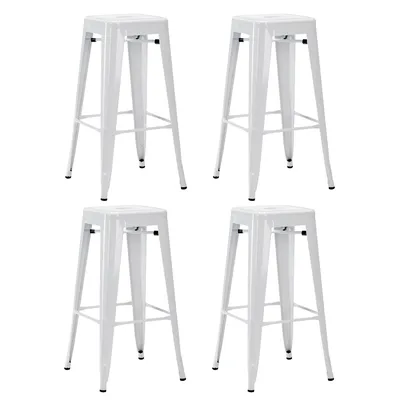 Image de Duhome Chaises de bar en fer, lot de 4, hauteur d'assise 76 cm, tabourets de comptoir, empilables, tabourets de bistrot en métal avec repose-pieds, design industriel, blanc