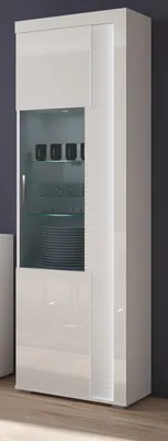 Produktbild von Vitrine "Sunroof" weiß Hochglanz Vitrinenschrank inkl. Soft-Close und Beleuchtung