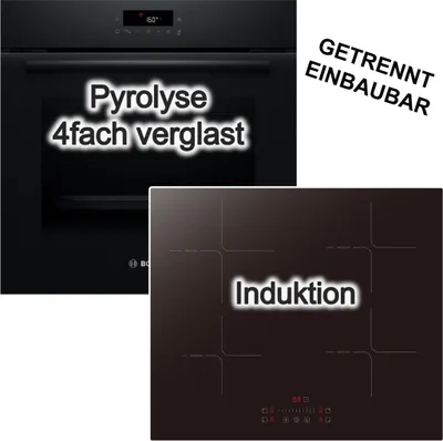 Produktbild von Herdset Bosch Einbau-Backofen Pyrolyse 3D-Heißluft LED-TouchControl + PKM Induktionskochfeld Booster Restwärmeanzeige Touch Slider
