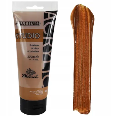 Produktbild von Acrylfarbe 200ml Tube Phoenix – 601 Siena Natur (Raw Sienna) – Künstlerfarbe Studio Qualität – Deckend – Wasserfest für Leinwand, Holz, Steine