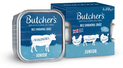 Produktbild von Junior Pastete Rind Truthahn Huhn für Welpen 4 x 150 g