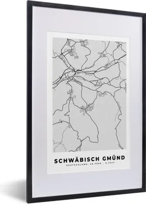 Produktbild von MuchoWow® Gerahmtes Poster Schwäbisch Gmünd - Karte - Stadtplan - Deutschland 40x60 cm - Poster mit Schwarzem Bilderrahmen Wandposter Rahmen Foto Bilder - Poster in Rahmen