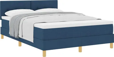 Produktbild von Boxspringbett mit Kissen mit Kopfteil Blau 140 x 200 cm Stoff