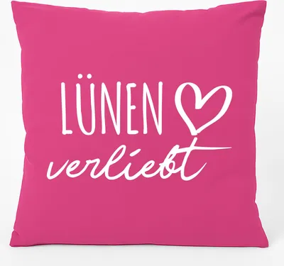 Produktbild von Huuraa Kissen Lünen verliebt 40x40cm mit Füllung Fuchsia Baumwolle Dekokissen Geschenkidee