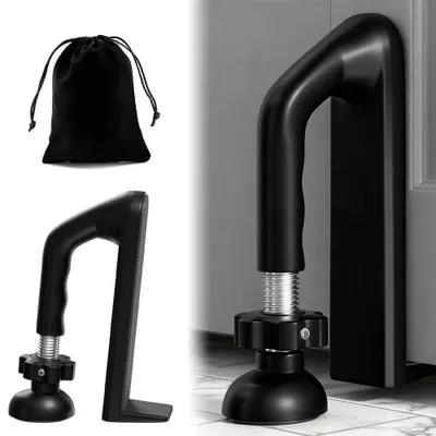 Image de Serrure de porte portable, bloque-porte, protection anti-effraction, dispositif de sécurité portable pour porte, bloque-porte anti-effraction, double protection réglable, dispositif de sécurité pour la maison, l'hôtel et les voyages (noir)