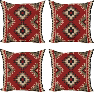 Produktbild von ABAKUHAUS afghanisch Kissenbezug Set (4 Stück), Afghan Stil Motive, Moderner Doppelseitiger Digitaldruck, 45 cm x 45 cm, Mehrfarbig