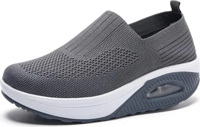 Produktbild von Orthopädische Sneaker für Damen, orthopädische Wanderschuhe für Damen, bequeme orthopädische Sneaker mit Luftkissen, orthopädische Slipper für Damen (US 6, Grau)