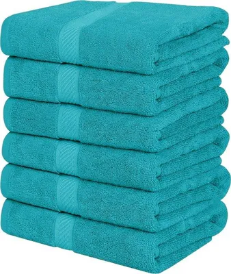 Productafbeelding van Unyqoos® Set van 6 zachte katoenen badhanddoeken, 60 x 120 cm, 100% katoen, met ophangoog – zeer absorberend, geschikt voor bad, zwembad en sport