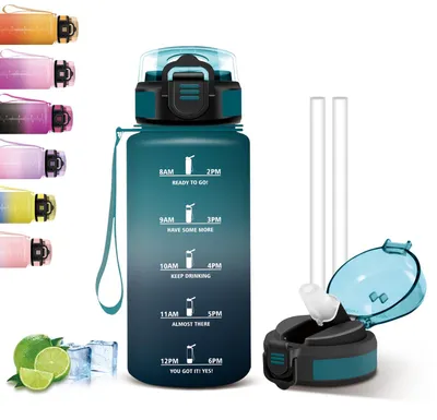 Produktbild von Mujigaga Trinkflasche Kinder, Trinkflasche 500ml, Auslaufsicher, Wasserflasche mit Strohhalm, Einhandöffnung, mit Trinkerinnerung, Wasserflasche für S