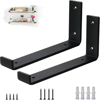 Imagen del producto de Soportes para estanterías de acero, 5 mm de grosor, 2 unidades, con bordes elevados, capacidad de carga de hasta 45 kg, para estanterías