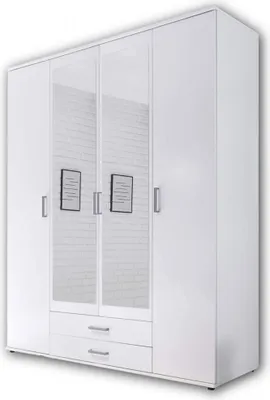 Produktbild von 4trg. Kleiderschrank Drehtürenschrank Stauraumschrank Spiegel 58-752-17 KARL Weiß ca. 160 cm