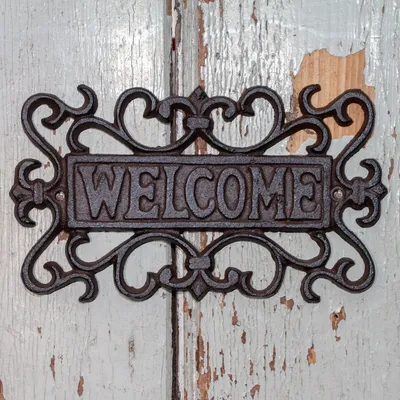 Produktbild von Eingangsschild, Gusseisen, Antikbraun, Welcome, Hauseingang