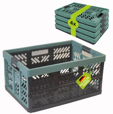 Produktbild von 4 x Robuste Profi - Klappbox 45 L bis 50 kg - Faltbox, Kiste, Korb zur Aufbewahrung, Transport - nordic green