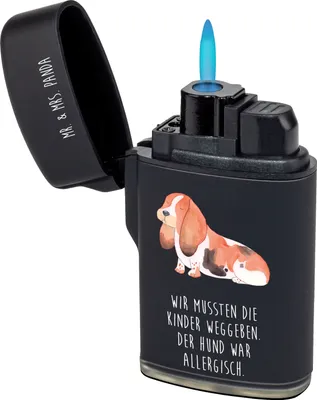 Produktbild von Mr. & Mrs. Panda Feuerzeug Hund Basset Hound - Schwarz - Geschenk, Sprüche, zigarettenanzünder, Lustig, Hundeliebe, Feuerzeuge, sturmfeuerzeuge, Zünder, sturmfeuerzeug