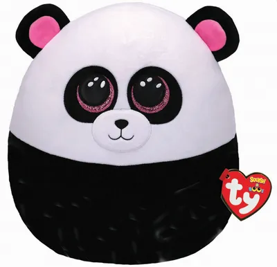 A plush toy panda is shown against a white background.