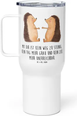 Produktbild von Mr. & Mrs. Panda Teetasse Igel Liebe - Weiß - Geschenk, Verheiratet, Hochzeitstag, Kaffee-to-go-Becher, Freund, getränkebecher, thermosbecher, Edelstahl-Thermobecher